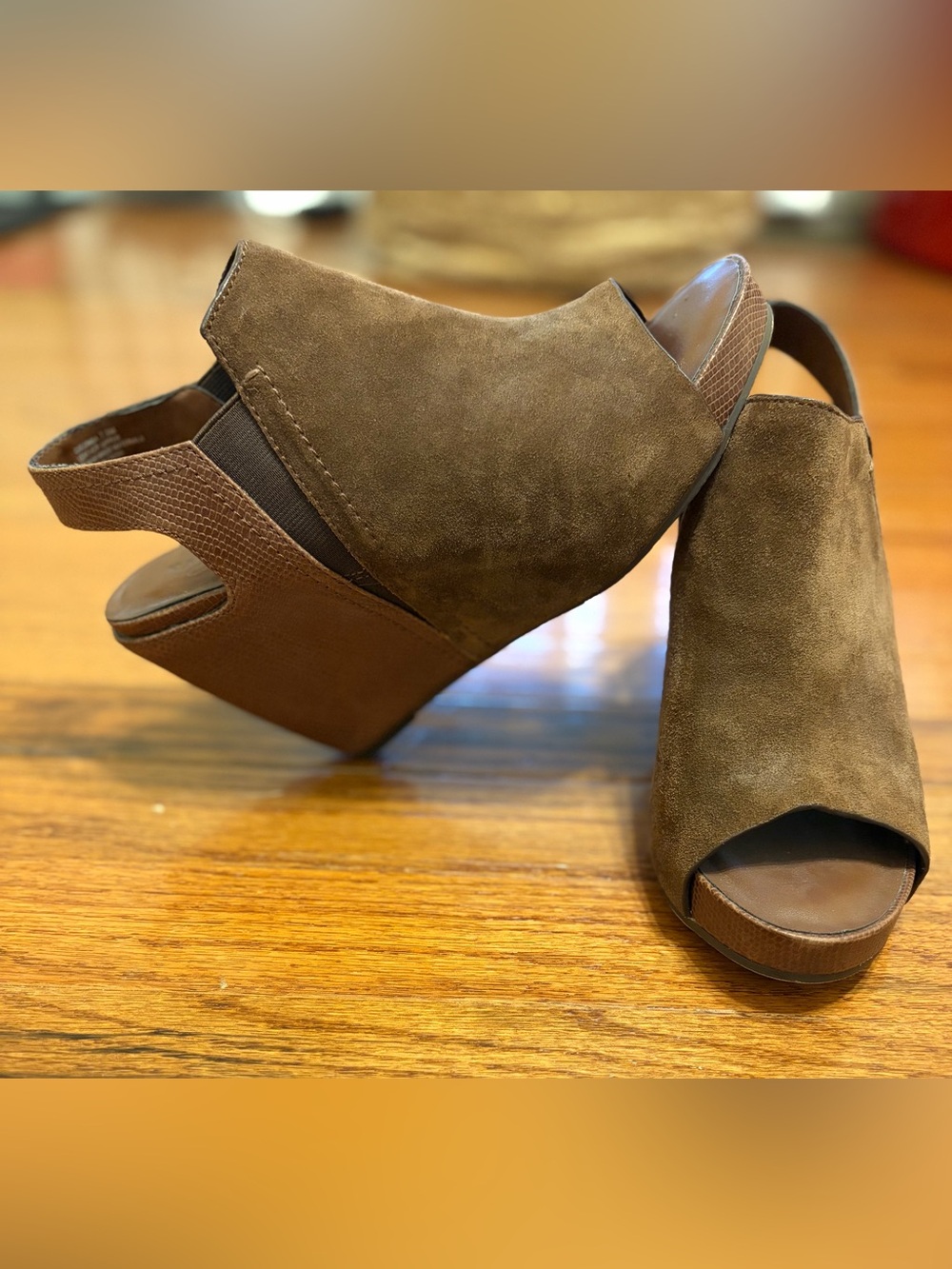 Naked Feet | Brown Suede Open-Toe Wedge Sandals size 7.5